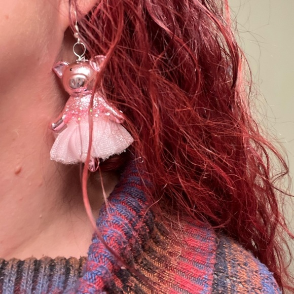 PINK BALLERINA PIG EARRINGS - Picture 2 of 6